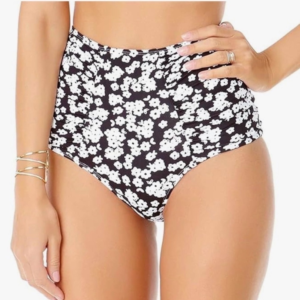 NWT Anne Cole Itsy Bitsy Ditsy Shirred Hi Waist Bikini Bottom size XS